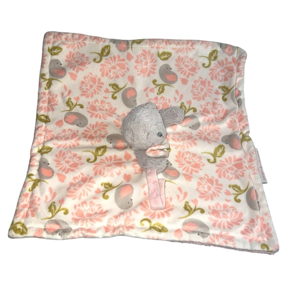 Blankets and Beyond Gray Bear Pink Bird Lovey Plush Blanket Pacifier Paci Holder - Picture 2 of 6